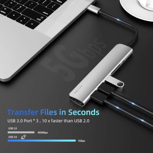 WALNEW 7-in-1 USB C Hub, 4K HDMI, 100W PD, SD/TF Reader, USB 3.0, Silver - Image 3