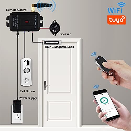 Premium Smart APP Unlocking Access Control System Kit, Simplified Wiring Door Lock Set, with Remote Controllers / 617lbs Magnetic Lock/DC 12V Power Adapter, Lock Delay Time Adjustable - Image 2