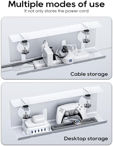 NODOCA No Drill Under Desk Cable Management Tray, 17'' Wire Management, Punch-Free Clamp on, Metal Cable Tray, Wire Organizer Under Desk, Under Desk Basket for Office and Home, White(2 Packs) - Image 6