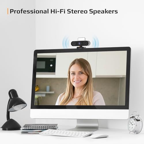 5-in-1 Design 4K Webcam with Speaker and Microphone, Built-in Light, Privacy Cover, AI Auto-Framing Cam, Computer USB C Web Camera for PC, Desktop, Laptop, Mac, Streaming, Video Conference - Image 4