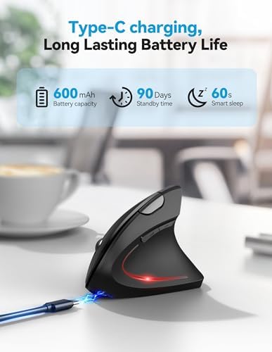 TECKNET Vertical Ergonomic Mouse with Jiggler Bluetooth Rechargeable - Image 4