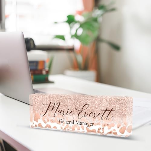 Personalized Name Plate for Desks, Custom Desk Name Plates, Acrylic Name Plate Office Desk Accessories, Personalized Office Gifts for Coworkers Teachers, Employee Appreciation Gifts (B-Leopard Print) - Image 4