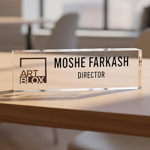 Artblox - Office Desk Name Plate Personalized | Custom Name Plates for Desks with Your Logo On Clear Acrylic Glass - (8" x 2.5") - Image 2