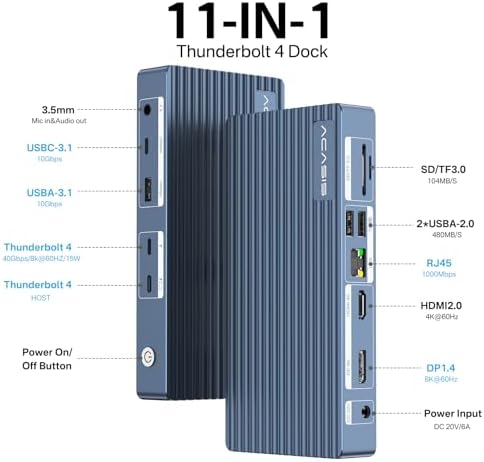 ACASIS Thunderbolt 4 Dock Certified - Thunderbolt 4 Hub, 8K60Hz HDMI, 10Gbps USB C/A, 1 GbE Ethernet, SD/TF 4.0, 3.5mm Audio, MacBook Docking Station Dual Monitor for Mac M1/M2/M3 Pro/Max - Image 2