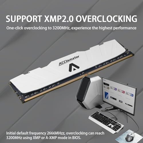 Acclamator DDR4 RAM 32GB (2x16GB) 3200MHz PC4-25600 XMP CL18 1.35V 288-pin Desktop PC Memory Module with Heatsink White Suitable for Gaming and Office Work - Image 3