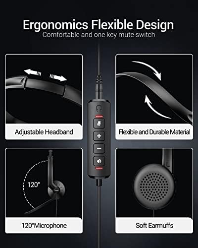 FEABASK USB Headset with Microphone for PC Laptop - Wired Computer Headphones with Noise Cancelling Microphone for Home Office Online Class Skype Zoom Meetings,in Line Mute Controls - Image 5