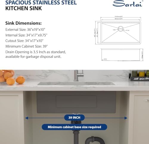 Sarlai 36 Black Undermount Kitchen Sink 36"x19" Workstation Kitchen Sinks - Image 6