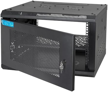 6U Wall Mount Server Cabinet with A Lockable Front Vented Door, Cooling Fans, Removable Side Panels - 45cm Depth, 19" Network Rack Including Full-Size Rack Shelf for IT Equipment by OCEANHUG
