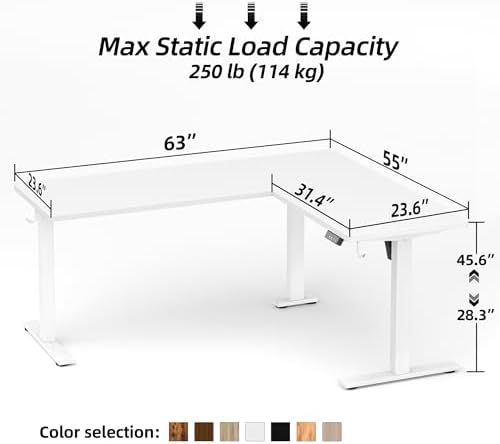 TIQLAB L Shaped Standing Desk Adjustable Height, Electric Corner Standing Desk, 63 x 55 inch Sit Stand Computer Table with Splice Board, White - Image 3