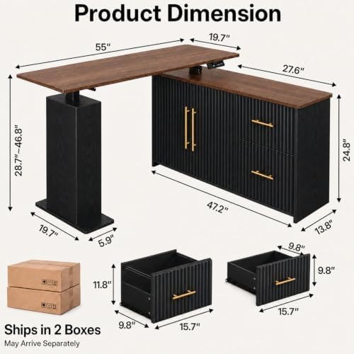 NORTHSKY 55" L-Shaped Electric Standing Desk with Drawers and Storage Cabinet, Height Adjustable Corner Desk for Home Office, 3 Memory Presets - Image 2