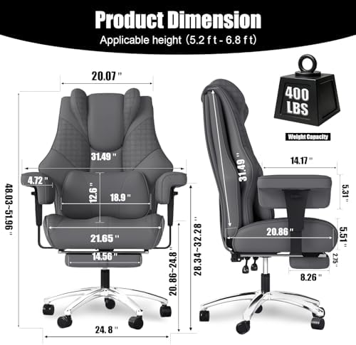 Big and Tall Office Chair with Foot Rest, High Back Computer Desk Chair - Image 2