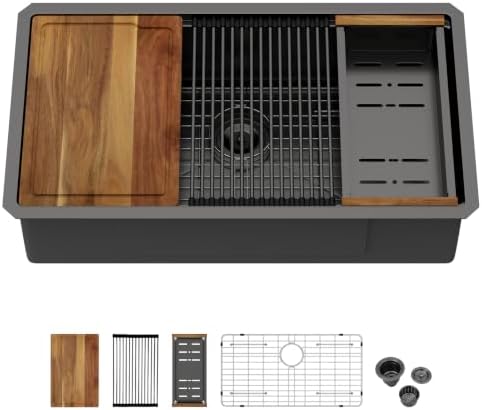 33 Inch Black Undermount Workstation Kitchen Sink with Accessories by Couoko