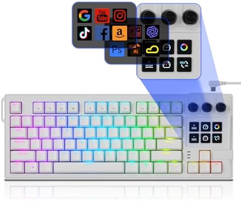 darkFlash K87PRO TKL Mechanical Keyboard with 6 LCD Stream Control Keys & 3 Media Knobs – Gasket Mount, Hot-Swappable RGB Gaming & Streaming Macro Keyboard for PC & Mac (White) by darkFlash