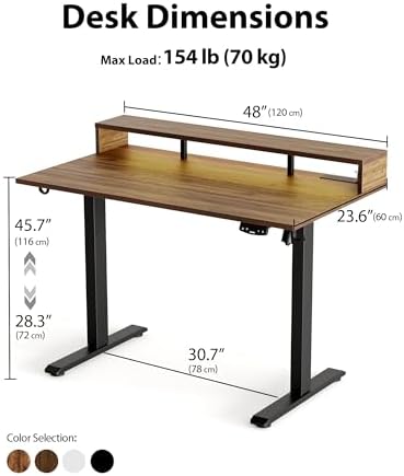 Agilestic 48 * 24 Inch Electric Standing Desk with Shelf & Led, Dark Walnut - Image 2