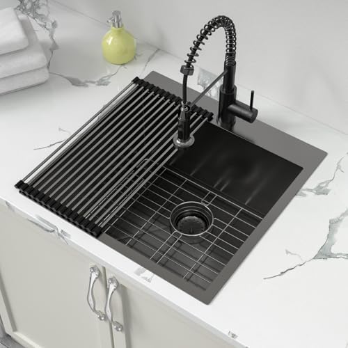 Sarlai Laundry Sink with Faucet Black Drop In Kitchen Sink Utility 12" Deep - Image 3