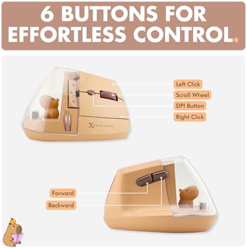 X9 Performance Wireless Vertical Ergonomic Mouse - Click with Capybara - (BT + 2.4G) Up to 4000 DPI, 6 Button, Rechargeable - Bluetooth Ergonomic Vertical Mouse Wireless - for Mac and PC - Brown - Image 6