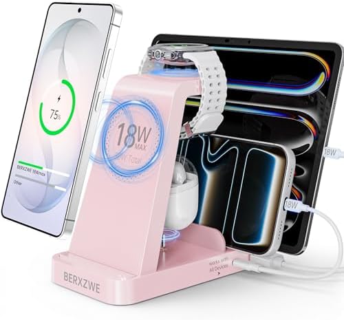 Wireless Charger for Samsung: 5 in 1 Samsung Wireless Charging Station for Galaxy S26Ultra/S25/S24, Charger Dock Stand for Galaxy Watch8/7/6/5, Android Charging Station for All USB-C Buds, Pink by Unknown