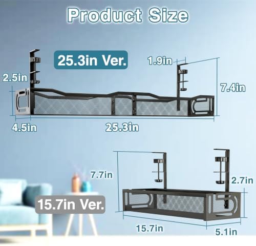 No Drill Under Desk Cable Management Tray, SONATURE 25.3" Cord Organizer for Table, Clamp Mount Desk Cable Management, Premium Carbon Steel Cable Organizer for Office, Home (Black) - Image 3