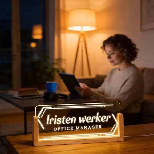Personalized Light Up Acrylic Desk Name Plate - Custom Name Plate for Desk with Walnut Wood Base - Appreciation Office Gifts for Employees, Teacher, Social Worker (Frame) - Image 3