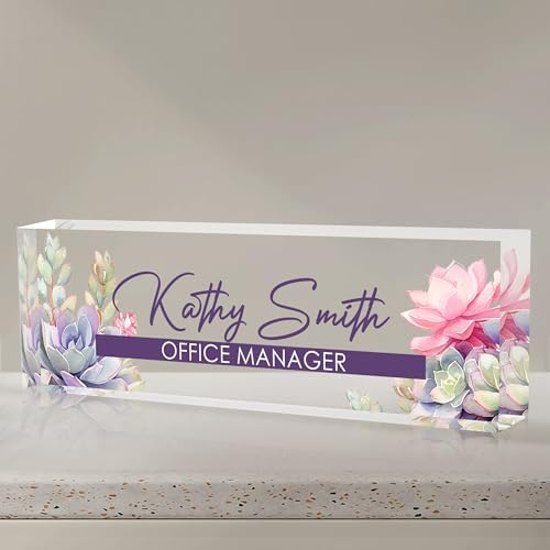 Personalized Name Plate for Desk, Custom Desk Name Plate, Acrylic Name Plate Office Desk Accessories, Personalized Office Gifts for Coworkers Teachers, Employee Appreciation Gifts (A-Blooming) by EOBIBIFUN