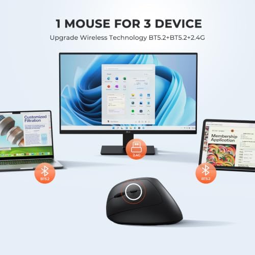 MEETION Left-Handed Ergonomic Vertical Mouse, Wireless, Rechargeable, Black - Image 6