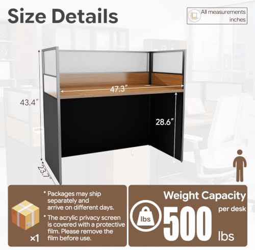 1 Person Cubicle Desk Workstation w/Mute Partitions & Cabinet, Dark Walnut - Image 2