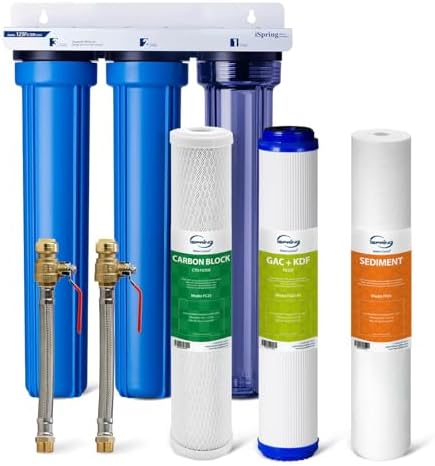 iSpring WCB32CKS+AHPF12MNPT12X2 Heavy Metals Whole House Water Filter System w/ 3/4'' Push-Fit Braided Stainless Steel Hose Connectors, Reduces Lead, Chloramine, PFAS, Chlorine, Sediment by iSpring