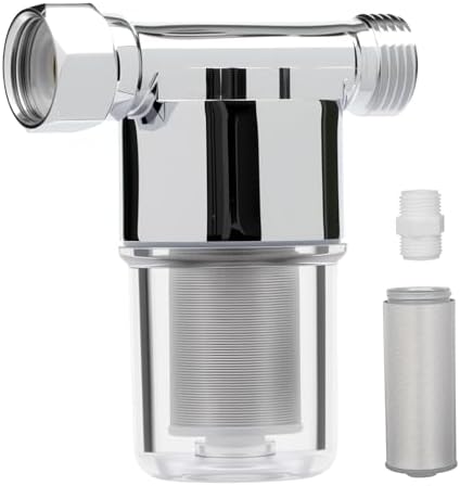40 Micron Brass Sediment Filter, Reusable Sediment Water Filter for Washing Machine, Shower,Gardens, Well Water Traps Sand Particles, Rust, and Copper Shavings (Chrome) by FIMXSD