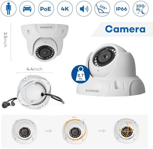 ONWOTE 8 Channel 4K NVR Security Camera System, 6X 8MP 125° PoE IP Cameras - Image 3
