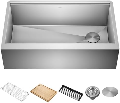 Kraus Kore 33-Inch Farmhouse Workstation with In Sink Dish Drying Rack, Stainless Steel Kitchen Sink, KWF410-33 by Unknown