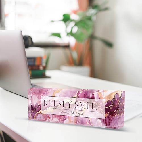 Personalized Name Plate for Desk, Custom Desk Name Plate, Acrylic Name Plate Office Desk Accessories, Personalized Office Gifts for Coworkers Teachers, Employee Appreciation Gifts (C-Mauve Marble) - Image 2