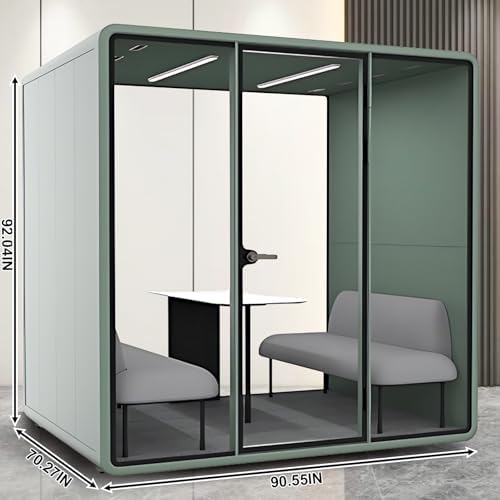 Office Sound Booth with Audio Privacy - Soundproof Recording Booth Includes Green Frame with Curved Corners,Soundproof Room with Light,Steel Plate Structure for Negotiation (90.55IN×70.27IN) - Image 2