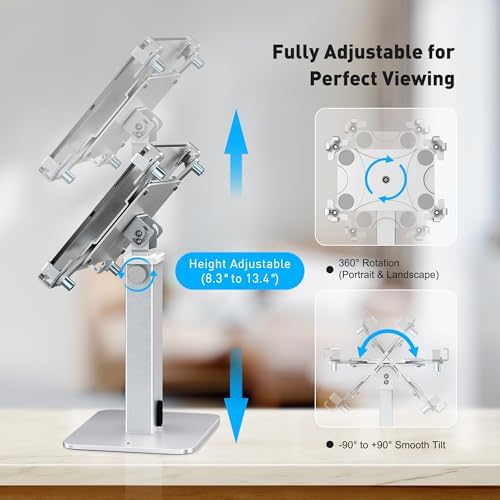 AboveTEK Anti-Theft iPad Kiosk Stand, 360 Rotation & Adj. Height 8.3"–13.4", Heavy-Duty Steel & Aluminum, Fits 9.7"-13" Tablets, Security Retail POS Tablet Stand for Business & Commercial Use (Silver) - Image 5