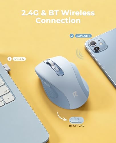 Redragon Wireless Mouse for Laptop, Bluetooth Mouse (BT5.0/3.0&2.4G) with 5 Level 4000DPI, Silent Cordless Computer Mice 6 Buttons,18 Months Battery,Compatible with PC, Laptop, Desktop-Blue - Image 2