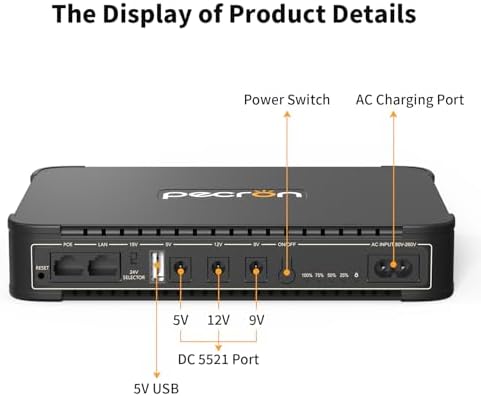 PECRON D39 DC UPS Battery Backup, 38.48Wh Small UPS for WiFi Router/Modem/Security Camera/Phone, Uninterruptible Power Supply with PoE Port, 5V/9V/12V DC5521 Port, 5V USB-A - Image 4