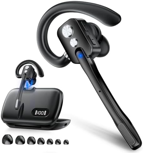 Bluetooth Headset, Wireless Headset with Dual-Mics & Noise Cancelling, Bluetooth Earpiece with Mute for Office Business Work Trucker, V5.3 Hands-Free Headset with QCC Chip for Phone PC iOS Android by Swiitech