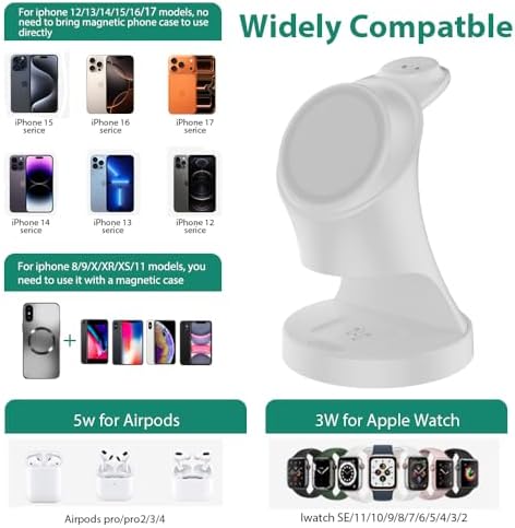 Wireless Charger,3 in 1 Magnetic Wireless Charger Stand, Fast Wireless Charging Dock for iPhone17/16/15/14/13/12 Series, Apple Watch Series, AirPods Pro. - Image 4