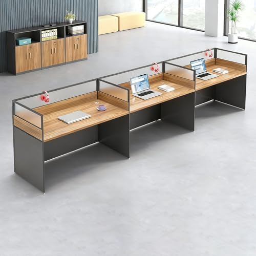3-person Office Cubicle Desk Workstation w/Mute Privacy Panels, Walnut by Nykto