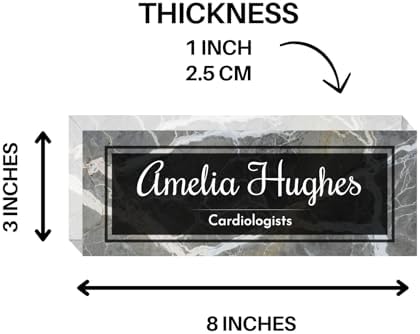 Customized Clear Acrylic Thick 8x3" Desk Name Plate Block with Personalized Logo - Professional Office Decor - Customized Acrylic Plate Gift for Teacher Co-workers (Black-White Marble) - Image 5