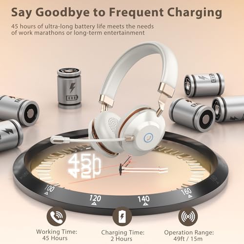 Wireless Headset with Mic for Work, Bluetooth Headset with Noise Cancelling Microphone, On Ear Wireless Headphones with USB Dongle & Mute Function for Work from Home Computer Office Teams Call Center - Image 5