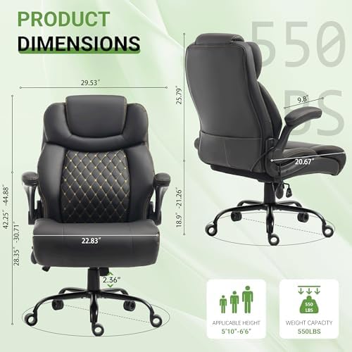 Office Chair, Big and Tall Executive Chair with Air-Lumbar Support, Breathable Desk Computer Chair with Adjustable Flip-up Armrests, Wide Cushion Seat Swivel Home Office Chair - Image 2