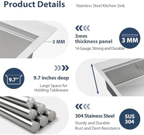 Lordear 33x19x10 Inch Drop In Kitchen Sinks Worktation - Image 3