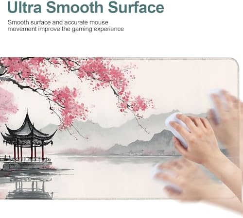 Japanese Cherry Blossoms Gaming Mouse Pad 31.5"x11.8" Large Extended Pad Desk Mat Anti-Slip Rubber Base & Durable Stitched Edges for Gamers Smooth Mouse Pad Writing Surface for Desk Office/Home - Image 6