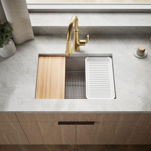 Kohler 33713-PC-CM3 Billings® 27" undermount single-bowl workstation kitchen sink, Matte Taupe - Image 2