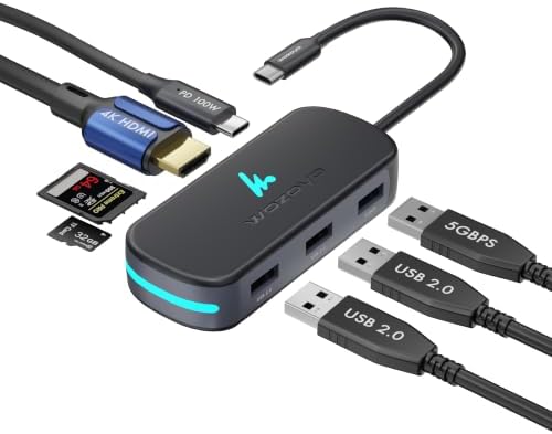 Type C 7 in 1 Wozoyo Docking Station with USB 5Gbps (3.2 Gen 1), 2XUSB 2.0, 4K@60Hz HDMI, SD & TF Card Reader, PD 100W, USB-C Hub, Compatible with Thunderbolt 4, macOS, Windows, Android & iOS by Wozoyo
