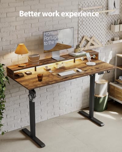 Agilestic 55*24 Inch Electric Standing Desk with Shelf & Led, Rustic Brown - Image 4