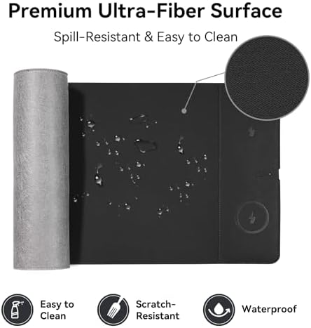 Wireless Charging Mouse Pad, 15W Fast Charge Magnetic Charger Desk Pad, Large Office Desk Mat (23.4"x15.6") with Ultra-Smooth Surface, Black Computer Mousepad for MacBook, PC, Laptop - Image 4