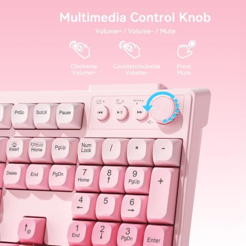 Wireless Keyboard and Mouse Combo, RGB Backlit Rechargeable 2000 mAh Battery, Tri-Mode Bluetooth/2.4GHz/USB-C Custom Creamy Keyboard, RGB Backlit Media Knob (Pink Gradient) - Image 4