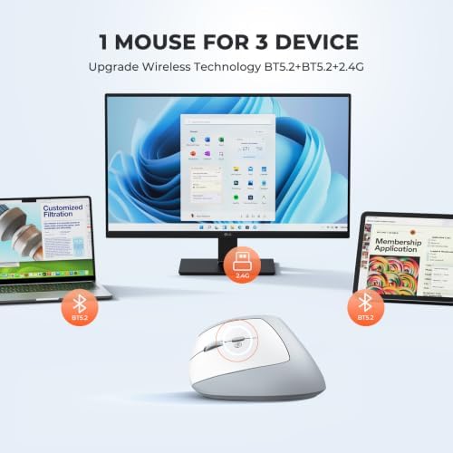 MEETION Left-Handed Ergonomic Vertical Mouse, Wireless, Rechargeable, Gray - Image 6