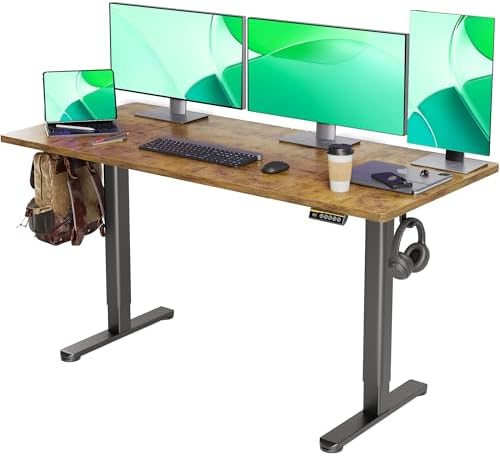 Claiks Electric Height Adjustable Standing Desk, 63x24 Inch, Rustic Brown by CLAIKS